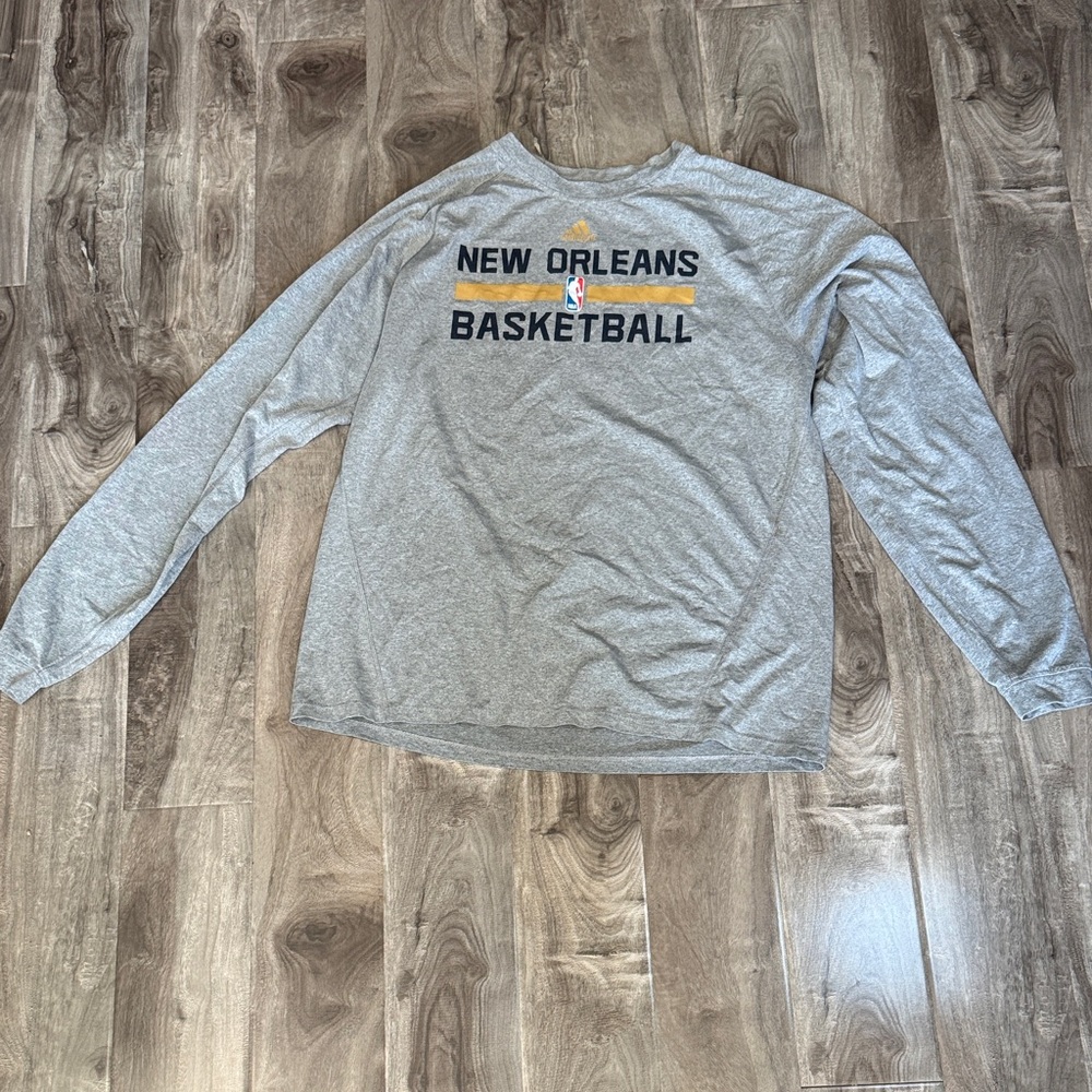 adidas New Orleans Basketball Gray Long Sleeve Tee